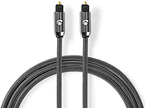 Nedis Cable de Audio óptico Cable de Audio óptico | TosLink Male | TosLink Male | 1.00 m | Redondo | Tela de Algodón | Gris Gunmetal/Gunmetal | Caja de Ventana 2.00 m 2.00 m