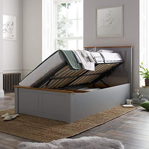 happybeds Grey Ottoman Storage Bed, Francis Wood Modern Lift Up Bed - 3ft Single (90 x 190 cm) Frame Only