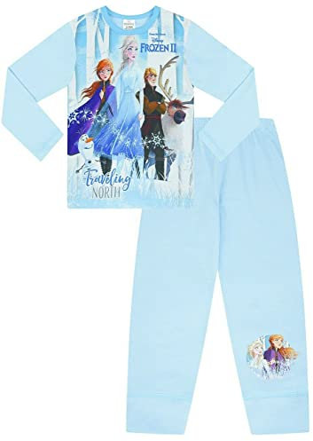 Disney Frozen 2 - Pigiama da bambina, 2-10 anni, motivo: Olaf Anna Elsa Kristoff Sven, rosa, 6-7 Anni
