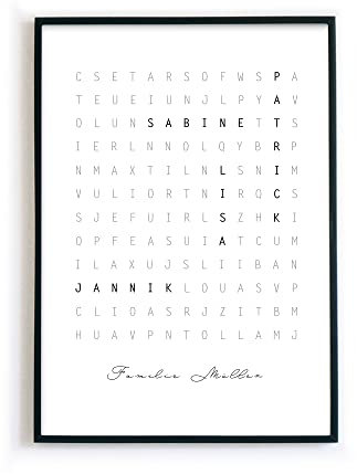 Poster Familie – Namen Bild Personalisiert - Kreuzworträtsel - Personalisiertes Geschenk zum Einzug in das neue Zuhause - Familienposter - optional mit Bilderrahmen