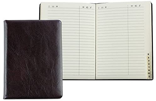 DELMON VARONE - Personalisierbares Adressbuch DIN A6 gebunden mit A-Z Register Vintage Anilin Leder braun - Telefonbuch mit leicht wattiertem Hardcover Ledereinband & alphabetischem Telefonregister