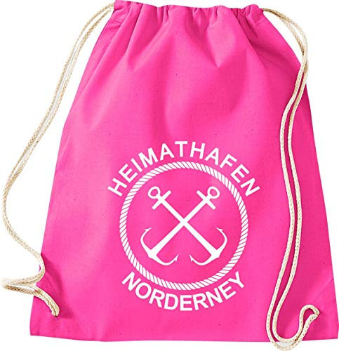 Shirtinstyle Turnbeutel, Heimathafen Norderney Sprüche Spruch, Gym Sack Tasche Beutel, Urlaub See Hafen Strand Familie, Farbe Pink