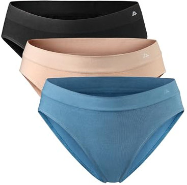 DANISH ENDURANCE Culottes en Fibre de Bambou Stretch, Slips Ultra Doux & Confortables, Femme, Lot de 3, De Plusieurs Couleurs (1 X Noir, 1 X Beige Nude, 1 X Bleu), XS/S