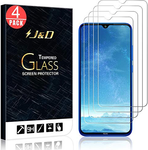 J&D Kompatibel für Xiaomi Redmi Note 8 Gehärtetes Glas Schutzfolie, 4-Pack Vorgespanntes Glas Nicht Ganze Deckung Glas Displayschutz für Redmi Note 8 Gehärtetes Glas Displayschutzfolie
