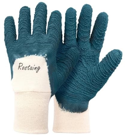 ROSTAING Gants PROTECT - Paire de Gants de Jardinage Mixte Rosiers et Petits Epineux en Latex - Protection Imperméable - Idéale pour la Taille des Epineux - Gants de Protection - Vert Bleu