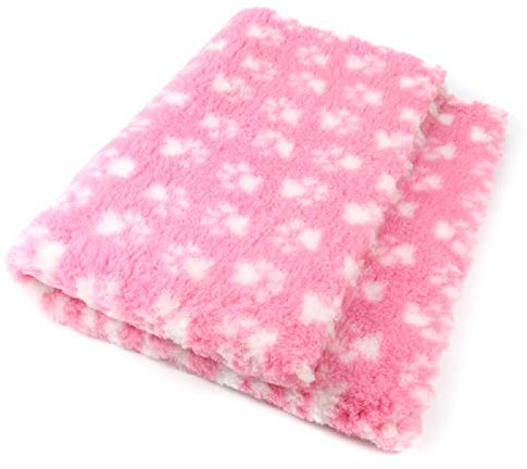Tierisch-tolle Geschenke ProFleece Premium Hundedecke Haustiermatte rosa mit weißen Pfoten | rutschfest | Antibakteriell | Antiallergen | Atmungsaktiv | Isolierend | Waschbar (S = 75 x 50 cm)