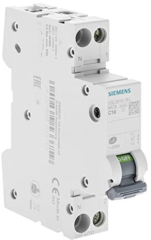 Siemens Leitungsschutzschalter, 16 A, Ph+N, gebogen, C, 4,5 kA, 230 V