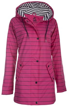 mh michael heinen Damen Regenjacke Tau, Friesennerz, Regenparka mit Kapuze, Regenmantel, Wetterjacke, gestreift, wasserdicht, Winddicht pink-Navy 46