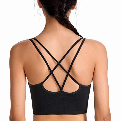 SotRong Damen BH mit gekreuztem Rücken, gepolsterter Sport-BH, mittlere Belastung, für Fitnessstudio, Yoga, Laufen, sexy Crop Top für Gilr Teens Gr. M, Schwarz