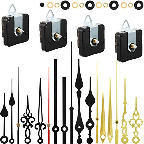 4 Stücke uhrwerk für wanduhr uhrwerk mit zeiger DIY Uhrwerk Mechanismus uhrwerke für wanduhr lautlos quarzuhrwerk mit zeiger mit 6 Uhrzeiger Sets zum Reparatur Ersatzteilen (13 mm)