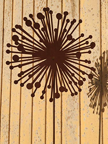 STEINFIGURENWELT GIEBEN Blume Pusteblume Pflanze 30cm + Stab Edelrost Rost Gartenstecker rostige Gartendekoration