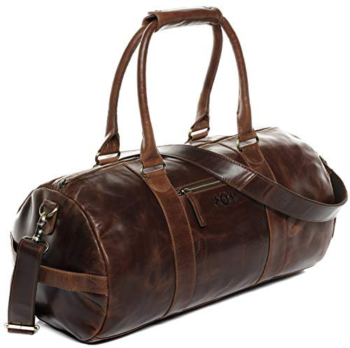 SID & VAIN große Weekender echt Leder - Sporttasche Vancouver 46 cm - Reisetasche Handgepäck mit Schultergurt - Ledertasche Herren und Damen braun handgefertigt