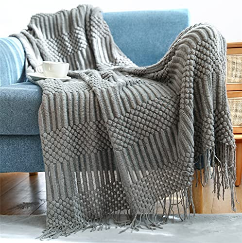 Hayisugal Tagesdecke Wohndecke Boho Decke weich Gestrickte Decke Wendedecke Kuscheldeck Sofadecke Couchdecke überwurf Decke, Grau, 130 x 200cm