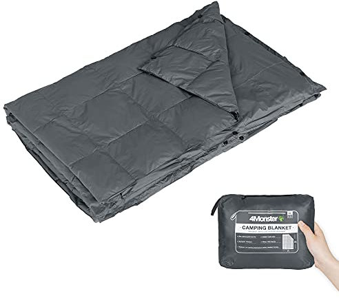 4Monster Outdoor Reisedecke kompakt, Warme Camping Decke Ultraleicht, Wasserabweisende Bettdecke für Outdoor Reise Picknick Camping Indoor (Grau, L: 175 X 140 cm)