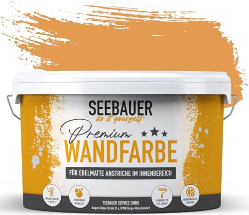 SEEBAUER diy Wandfarbe Orange 2,5L für Innen (No. 514 Tropical Taste) Edelmatte orange Innenfarbe - Orangetöne sehr hohe Deckkraft - Matt, Abwaschbar und Tropffrei