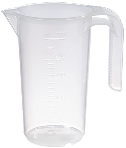 APS Messbecher 0,25 Liter, Ø 7 x H: 12 cm, Kunststoffbecher mit geprägter Maßskalierung außen, offener Griff, ml-Einteilung, spülmaschinengeeignet