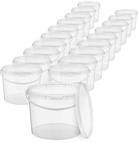 BenBow Seau avec Couvercle 3l Transparent 20x 3 litres - Convient pour Aliments, Stable, étanche à l'air, Anti-Fuite, inodore - Seau en Plastique - Vide