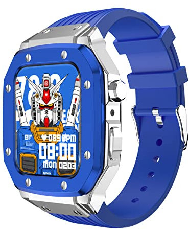 CZKE Kit de modificación de modificación para Apple Watch Band Case 44mm 45mm 42mm para Apple Watch Banda de Reloj de Silicona + Caja de Reloj de Acero Inoxidable (Color : Blue, Size : 42mm)