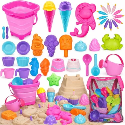 TOY Life 41-Pc Beach Sand Toy Set, Silicone Bucket & Shovels, Ages 3-8