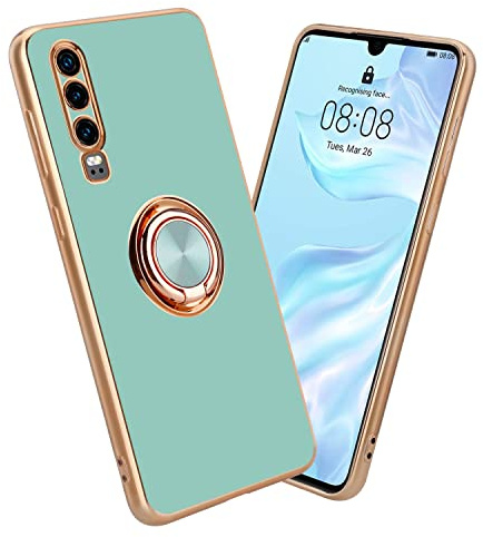 Cadorabo Hülle kompatibel mit Huawei P30 Schutzhülle TPU Silikon Case mit Ring Design mit Kameraschutz Slim Kratzfest Weiche Gummi mit Rundumschutz Case Hülle für Huawei P30 in Türkis