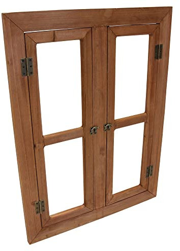 FRANK FLECHTWAREN Holzfenster Nostalgie, braun lasiert, aufklappbare Rahmen, dekorative Metallverschlüsse, zur Wandmontage geeignet, Maße: 57 x 78 cm