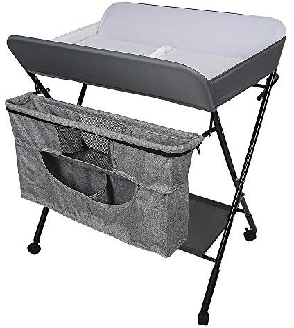 Faltbarer Wickeltisch, Tragbar und Höhenverstellbar - 2-in-1 Mit Badewanne für Babys von Geburt bis 12 Monate - Grau/Weiß