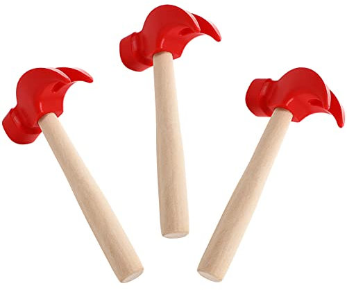 STOBOK Kids Wooden Hammers Red Mallets Gavel Toy 3pcs Maintenance Tools Pretend Play Educational Mallet Pounding Toy