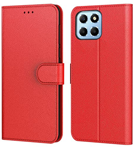 Tenphone Coque pour Honor X6 en Cuir PU avec Rabat et Emplacements Cartes, Compatible avec Honor X6, Book (Rouge)