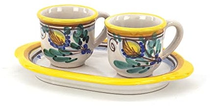 CEAR ceramiche - Servizio da caffè in ceramica per due. Ceramica siciliana di Caltagirone realizzata decorata a mano