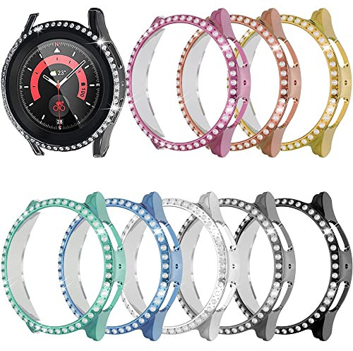 Kompatibel für Samsung Galaxy Watch 5 Pro 45mm Diamond PC Plating Bumper Hülle Bling Crystal Diamonds Shiny Glitter Frame Harte Schutzhülle für Galaxy Watch 5 Pro 45mm (9pack)
