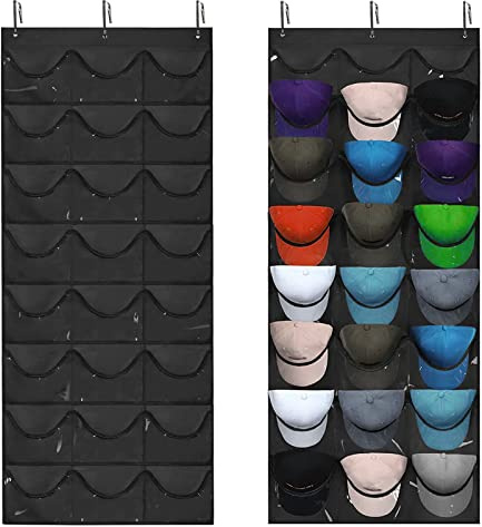 SUNTRADE 24 Pocket Baseball Cap Rack, Plastic and Metal, Holds Caps Securely