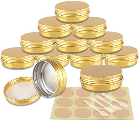 YANCAER 10 Pièces Pots en Aluminium Or de 60ml avec Couvercle - D68mm x H27mm Vide Ronde Cosmétiques Pot Conteneurs de Voyage pour Maquillage, Crème, Baume à Lèvres, Mini Bougies