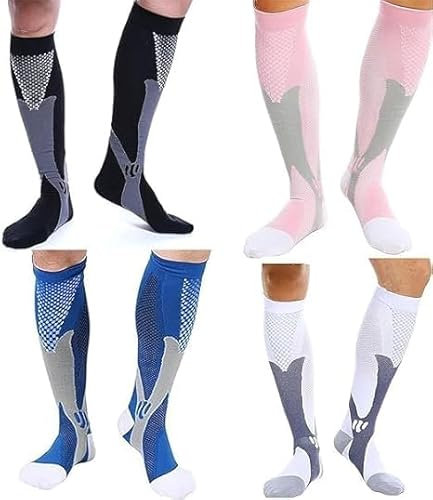 xinshibao 4 Paar Kompressions-Thrombose-Stütz-Strümpfe Kompressionsstrümpfe Damen und Herren Compression Socks für Sport Flug Laufen Reisen Radfahren,Fitness Verbesserung der Durchblutung