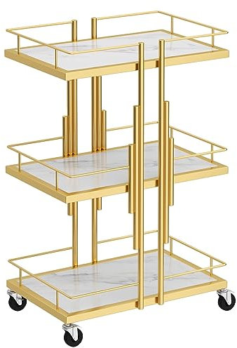 beaka Aufbewahrungswagen, 3 Etagen Rollwagen Organisationswagen Mit Rädern, Allzweckwagen Für Salon Küche Bad Kosmetik, Servierwagen Mit Rollen (Color : Gold)
