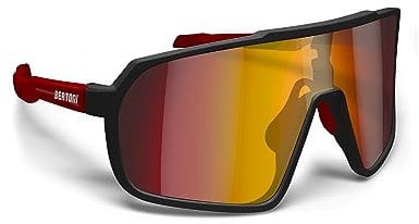 BERTONI Radfahren MTB Lauf Sportbrille für Männer Frauen in TR90 Antibeschlag Weitwinkelobjektiv mod. GEMINI (Matt Schwarz/Glänzendes Rot – Gold Rote Spiegellinse)
