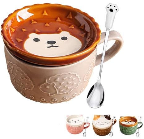 BigNoseDeer Regalos para mujeres, lindo Kawaii Lgel Taza divertida, tazas de café con tapa, tazas de café para amantes de los gatos, mujeres, niñas, niños, Navidad, regalo de cumpleaños