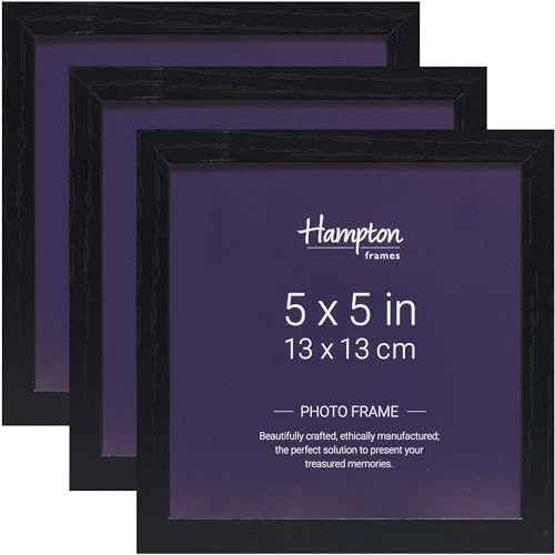 Hampton Frames | OXFORD Picture Frames, 5x5 Inch (13x13cm), Black, Pack of 3, Acrylic Front | Modern Display, Lightweight, Wall or Tabletop Use, Home Décor