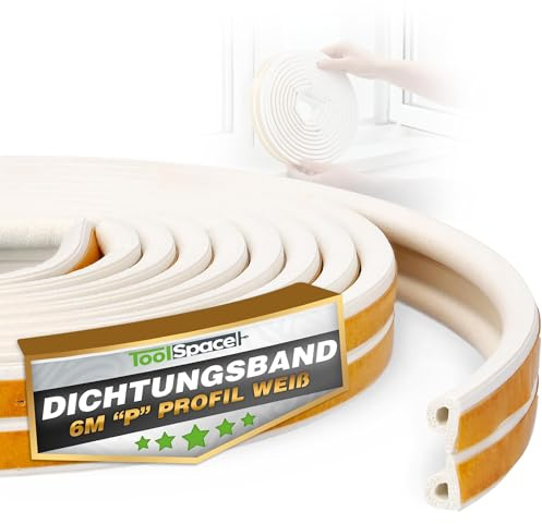 ToolSpace Türdichtung Selbstklebend Dichtungsband Dichtungsgummi Door | Sealing Strip P Profil Weiß Gummidichtung für Fenster & Türen 6M Fensterdichtung Anti-Kollision Gummi Schaum Schaumstoffband
