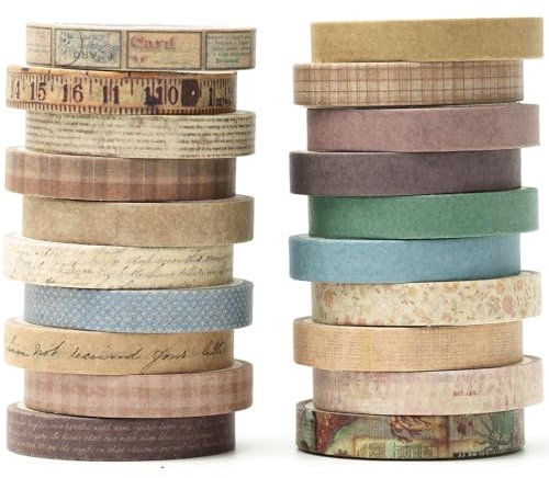 YUBX 20 rouleaux Millésime Washi Tape Set Maigre Rétro Ruban Adhésif Décoratif Masking Tapes pour Arts, Bullet Journal, Scrapbooking, Bricolage, Emballage (Vintage)