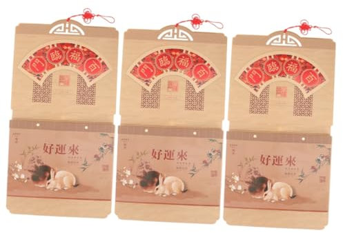 Lurrose 3 Stück 2023 Schreibtischkalender 2023 Jahr Des Kaninchenkalenders Chinesischer Neujahrskalender Jahreskalender Kalender Zum Aufhängen An Der Wand Bronzieren Büro Fu-wort Papier