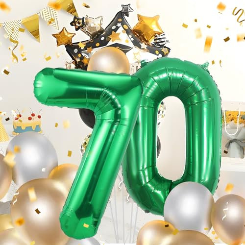 70 Geburtstag Deko zahlen luftballon 70 jahre | Folienballon Grün- für 70. Geburtstagsdeko Männer Frauen Ballon Zahl Deko zum Geburtstag fliegt mit Helium