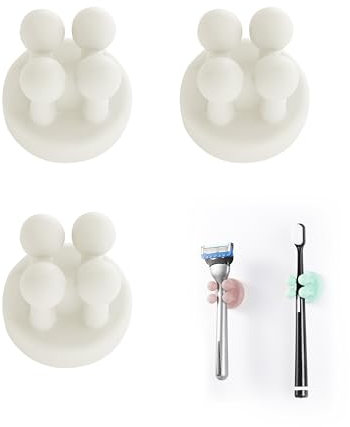 Zayin 3 Pcs Silicone Toothbrush Holder Razor Holder Multi-Function Hook Waterproof Self Adhesive Toothbrush Hook Plug Holder for Wall for Hanging Bathroom Kitchen Living Room Office