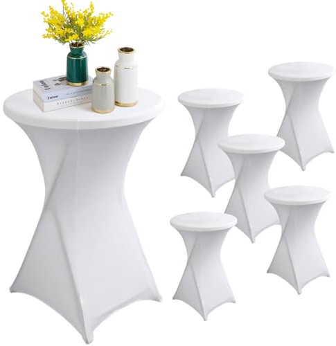 YFZYT Weiß Stehtisch Hussen Ø80-85cm, 6 Stück Stretch Hussen Stehtische, Maschinenwäschbar, Verstärkung im Fußbereich, Stehtischhussen Geeignet für Hochzeit, Bars, Restaurants, Ausstellungen