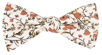 DB Dickie Bow Luxuriöse Herren-Fliege, Baumwolle, vorgebunden, Dusty Orange, Creme und Moosgrün mit Blumen, Length 4.5 inches, width 3 inches