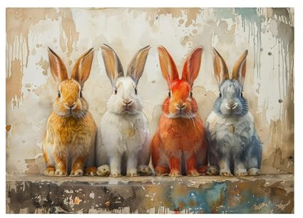 WQBQKKX Kaninchen Bilder Leinwand Ostern Tier Retro Xxl Leinwand Bilder,Orange, grau Wandbilder Xxl Kunstdruck Deko FüR Wohnzimmer Schlafzimmer-30x45cm Ungerahmt