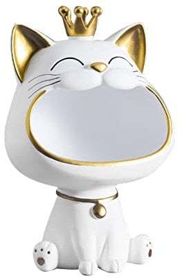 Fiorky Big Mouths Cat Storage Box, Resin Lucky Cat Statue Decoration, Laughing Cat Key Storage Bowl Creative Small Items Container Organiser Sculpture For Front Door Entrance Home Decor