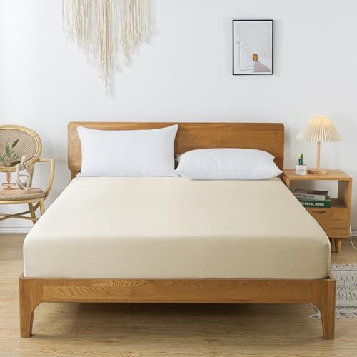 bienDo Spannbettlaken 200x200, Beige, 35CM Tiefes Spannbetttuch für Hohe Matratzen, Bambus Seiden, Kühlender Topper für Sommer & Winter – Kuschelig weich wie Ägyptische Baumwolle