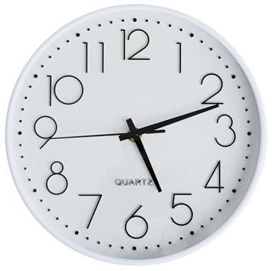 Wanduhr, geräuschlos, Nicht tickend, 30,5 cm, kleine Wanduhren, batteriebetrieben, dekorativ, modern, runde Wanduhr für Büro, Zuhause, Badezimmer, Küche, Schlafzimmer, Schule, Wohnzimmer - Weiß