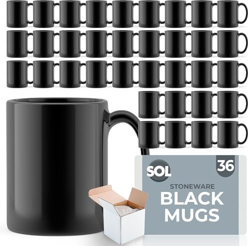 SOL Black Mugs Set of 36pk | 100% Lead and Cadmium Free Stoneware Mug Set 11oz | Great Gift Idea or Perfect for Kitchens, Restaurants & Cafes | Coffee Mugs, Tea Mugs, Black Mug…
