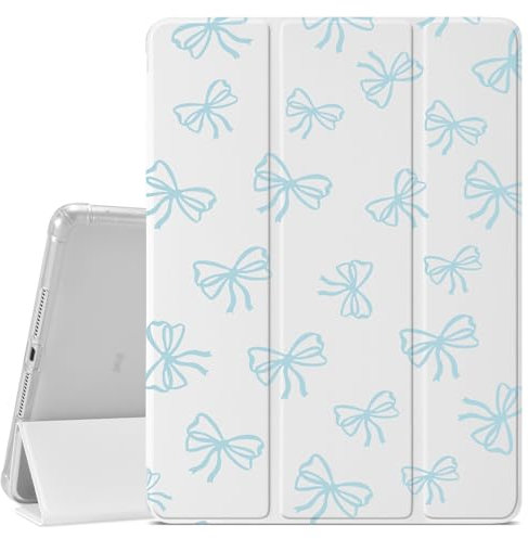 JOYLAND Light Blue Bow Pattern Case for iPad Air 11 Inch M3(2025) / M2(2024), iPad Air 5th(2022) / 4th (2020) Gen 10.9 Inch, Pencil Holder & Clear Transparent Back & Trifold Smart White Cover